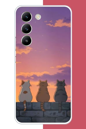 Vivo V30 Lite Uyumlu duvardaki kediler Baskılı Silikon Kılıf