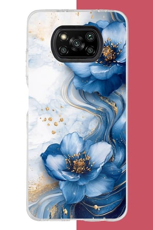 Poco X3-X3 PRO-NFC Uyumlu Mavi Çiçek 3 Baskılı Silikon Kılıf