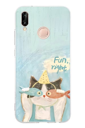 Huawei P20 Lite Uyumlu Balıklı Gözlüklü Komik Kedi Baskılı Silikon Kılıf
