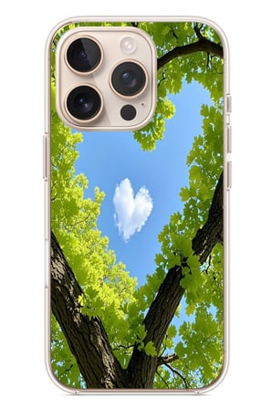 İphone 16 Pro Uyumlu Kalpli Ağaç Baskılı Silikon Kılıf