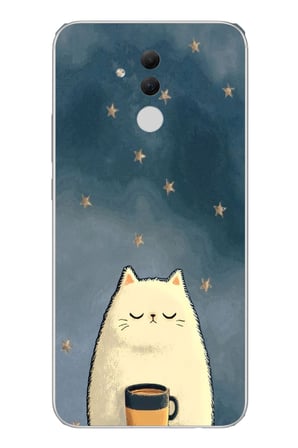 Huawei Mate 20 Lite Uyumlu Kahveci Beyaz Kedir Baskılı Silikon Kılıf