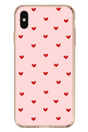 iPhone XS MAX Uyumlu Kırmızı Minik Kalpler Baskılı Silikon Kılıf