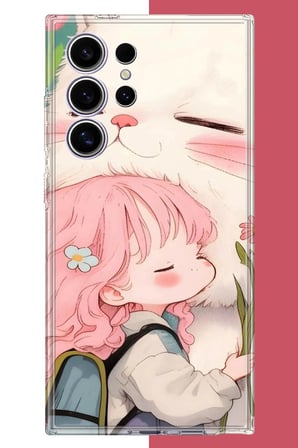 Samsung Galaxy S24 ULTRA Uyumlu kawaii küçük kız ve kedi Baskılı Silikon Kılıf