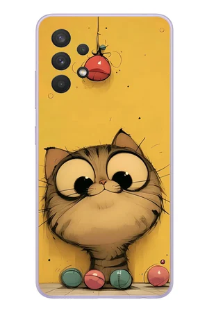 Samsung Galaxy A32 Uyumlu Kedi Çizgisi Baskılı Silikon Kılıf