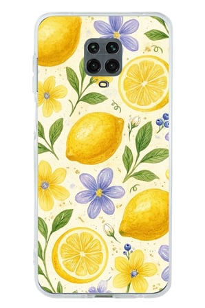 Redmi Note 9 PRO-9S Uyumlu Sulu Boya Limon ve Çiçek Desenli Baskılı Silikon Kılıf