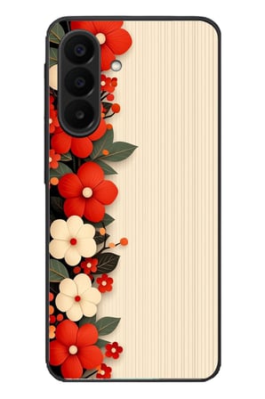 Samsung Galaxy A27 Uyumlu Kırmızı Beyaz Çiçekler Baskılı Silikon Kılıf