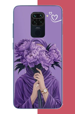 Redmi Note 9 Uyumlu Mor Çiçeklerin Ardında Baskılı Silikon Kılıf