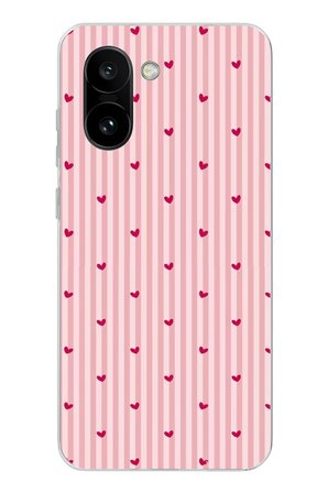 OnePlus 15R Uyumlu Pembe Çizgili ve Mini Kalp Baskılı Silikon Kılıf