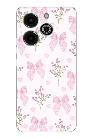 Tecno Pova 6 Pro Uyumlu Pembe Çiçek ve Fiyonklar Baskılı Silikon Kılıf