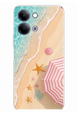 Vivo Y11D / Y05 4G Uyumlu Pembe Şemsiyeli Sahil Baskılı Silikon Kılıf
