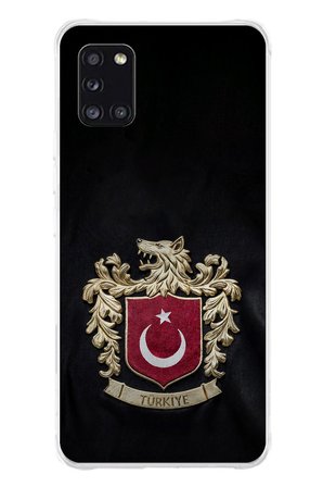 Samsung Galaxy A31 Uyumlu Türk Sembolü Kurt ve Bayrak Desenli Baskılı Silikon Kılıf
