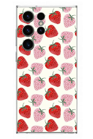 Samsung Galaxy S23 Ultra Uyumlu Kırmızı Pembe Çilekler Baskılı Silikon Kılıf