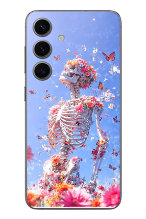 Samsung Galaxy S24 Uyumlu İskelet Çiçekleri Baskılı Silikon Kılıf