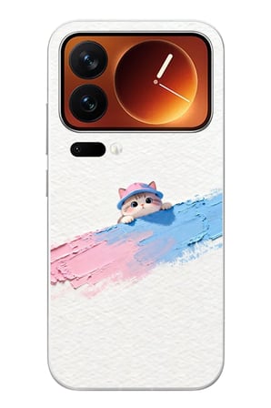 Xiaomi 17 Pro Max Uyumlu Pembe Mavi Kedi Baskılı Silikon Kılıf