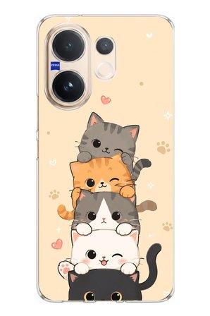 Vivo V60 Uyumlu Sevimli Kedicikler ve Patiler Baskılı Silikon Kılıf