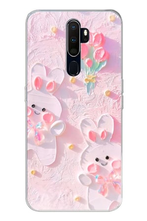 Oppo A5/A9 2020 Uyumlu Sevimli Tavşanlar Baskılı Silikon Kılıf