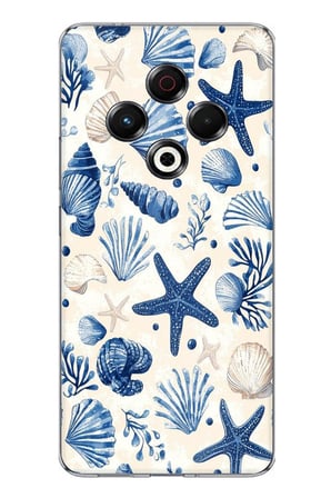 Tecno Spark 30 Uyumlu Mavi Deniz Kabuğu ve Yıldız Desenli Baskılı Silikon Kılıf