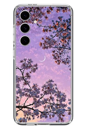 Samsung Galaxy S24 FE Uyumlu Mor Gökyüzülü Ağaç Baskılı Silikon Kılıf
