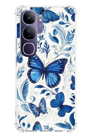 Vivo V40 Lite Uyumlu Mavi Kelebekler Baskılı Silikon Kılıf