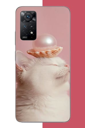 Redmi Note 11E Uyumlu incili kedi Baskılı Silikon Kılıf