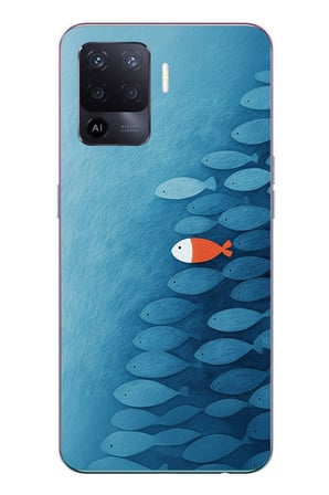 Oppo Reno 5 Lite Uyumlu Balıklar Yüzüyor Baskılı Silikon Kılıf
