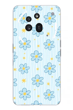 Nothing Phone (3a) Pro Uyumlu Mavi Çizgili ve Sarı Papatya Baskılı Silikon Kılıf