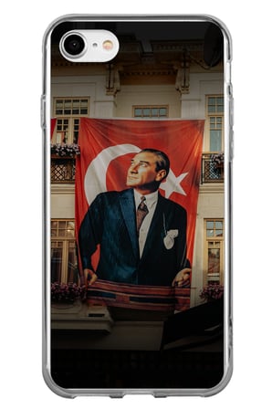 iPhone 7-8-SE 2020 Uyumlu Dev Bayrak Detaylı Atatürk Baskılı Silikon Kılıf
