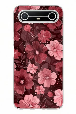 Tecno Spark Slim 5G Uyumlu Pembe ve Bordo Çiçek Desenli Baskılı Silikon Kılıf