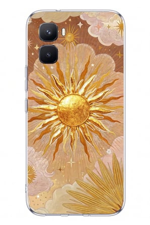 İnfinix GT 50 Pro Uyumlu Altın Güneş ve Yıldız Desenli Baskılı Silikon Kılıf
