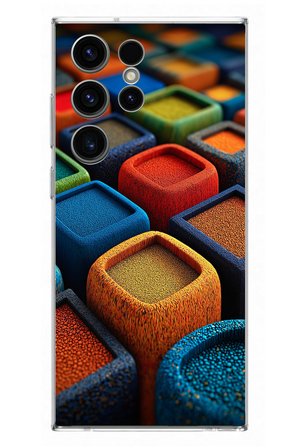 Samsung Galaxy S23 Ultra Uyumlu Renkli Kare Puflar Baskılı Silikon Kılıf