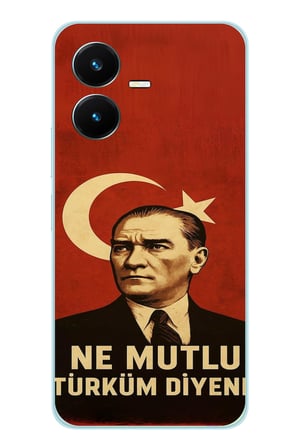 Vivo Y22 Uyumlu Ne Mutlu Türkiye Bayrak Atatürk Baskılı Silikon Kılıf