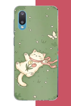 Samsung Galaxy A02 Uyumlu fularlı kedi Baskılı Silikon Kılıf