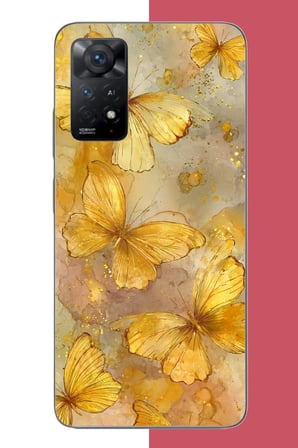 Redmi Note 11E Uyumlu Altın Kelebekler Baskılı Silikon Kılıf