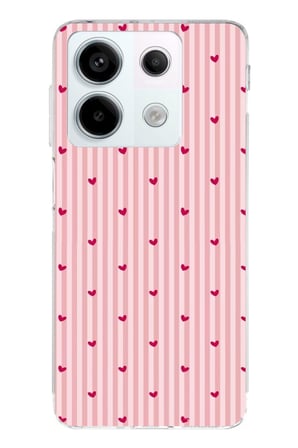 Redmi Note 13 PRO 5G Uyumlu Pembe Çizgili ve Mini Kalp Baskılı Silikon Kılıf