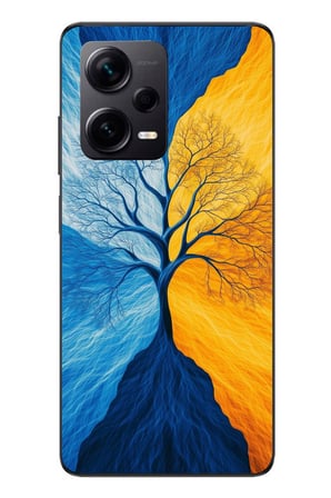 Redmi Note 12 Pro Plus Uyumlu Sarı Mavi Ağaç Baskılı Silikon Kılıf