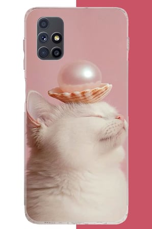 Samsung Galaxy M51 Uyumlu incili kedi Baskılı Silikon Kılıf