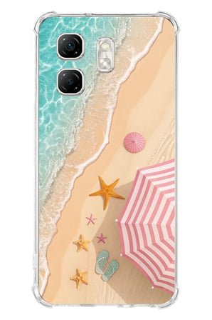 Infinix Hot 50i - Smart 9 Uyumlu Pembe Şemsiyeli Sahil Baskılı Silikon Kılıf