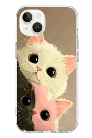 İphone 13/14 Uyumlu Pembe Siyah Beyaz Kedi Baskılı Silikon Kılıf