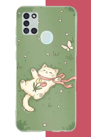 Samsung Galaxy A21S Uyumlu fularlı kedi Baskılı Silikon Kılıf