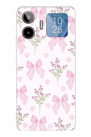 General Mobile GM 26 PRO Uyumlu Pembe Çiçek ve Fiyonklar Baskılı Silikon Kılıf