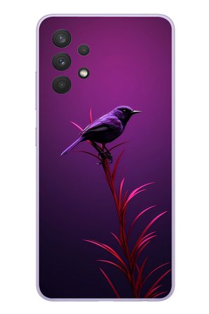 Samsung Galaxy A32 Uyumlu Mor Kuş Dalda Baskılı Silikon Kılıf
