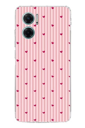 Redmi Note 11E Uyumlu Pembe Çizgili ve Mini Kalp Baskılı Silikon Kılıf