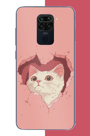 Redmi Note 9 Uyumlu boşluktaki kedi Baskılı Silikon Kılıf