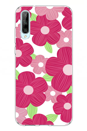 Huawei P Smart S Uyumlu Pembe Çiçek Desenli Baskılı Silikon Kılıf
