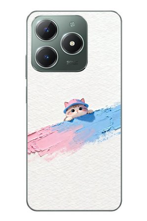 Realme C61 Uyumlu Pembe Mavi Kedi Baskılı Silikon Kılıf