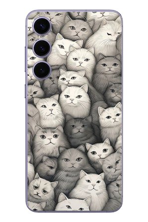 Samsung Galaxy S24 Plus Uyumlu Kara Kalem Kediler Baskılı Silikon Kılıf