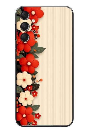 Samsung Galaxy A24 Uyumlu Kırmızı Beyaz Çiçekler Baskılı Silikon Kılıf