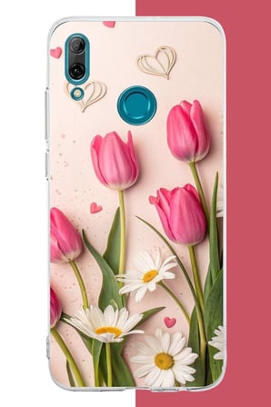 Huawei P Smart 2019 Uyumlu pembe lale Baskılı Silikon Kılıf