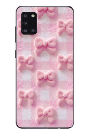 Samsung Galaxy A31 Uyumlu Pembe Kurdeleler Baskılı Silikon Kılıf