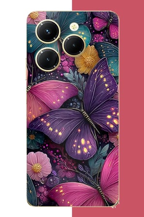 Tecno Spark 20 PRO Uyumlu Mor Kelebek Bahçesi Baskılı Silikon Kılıf